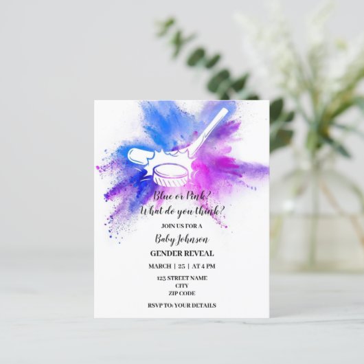 Ice Hockey themed gender onthullen uitnodiging (Staand voorkant)