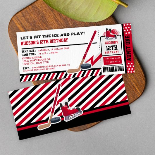 Ice hockey Ticket Pass Birthday Party Invitation Kaart