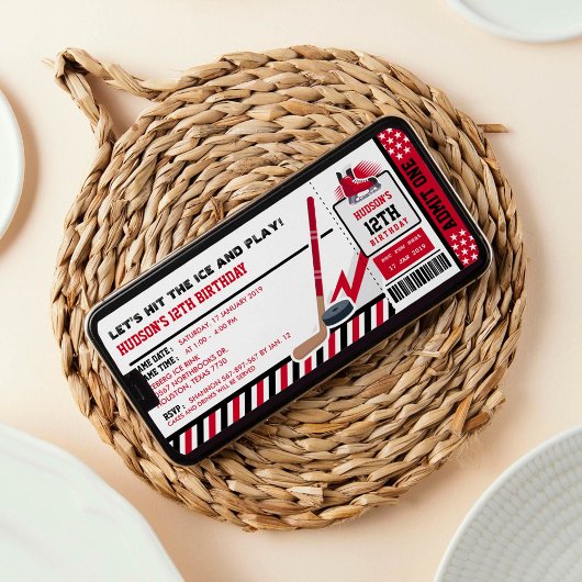 Ice hockey Ticket Pass Birthday Party Invitation Kaart