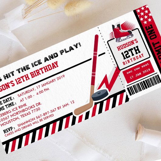 Ice hockey Ticket Pass Birthday Party Invitation Kaart