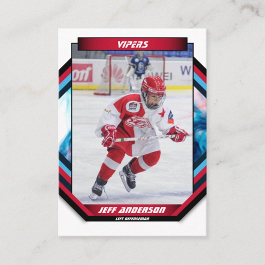 Ice Hockey Trading Kaart in Cool Red Blue Wit Visitekaartje (Voorkant)