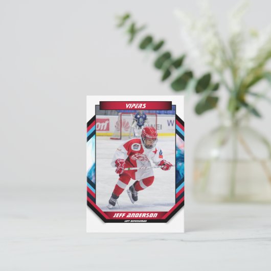 Ice Hockey Trading Kaart in Cool Red Blue Wit Visitekaartje (Staand voorkant)