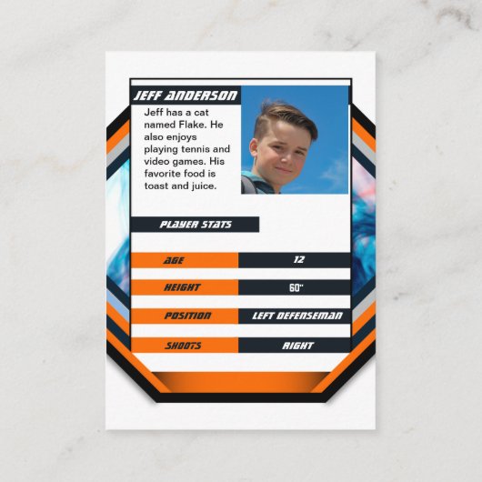 Ice Hockey Trading Kaart in Cool Sinaasappel Wit Visitekaartje (Achterkant)