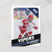 Ice Hockey Trading Kaart in Krachtig Blauw Wit Contactkaartje (Voorkant)