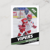 Ice Hockey Trading Kaart in Krachtig Groen Wit Contactkaartje (Voorkant)