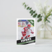 Ice Hockey Trading Kaart in Krachtig Groen Wit Contactkaartje (Staand voorkant)