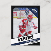 Ice Hockey Trading Kaart in Levendig Blauw Zwart Contactkaartje (Voorkant)
