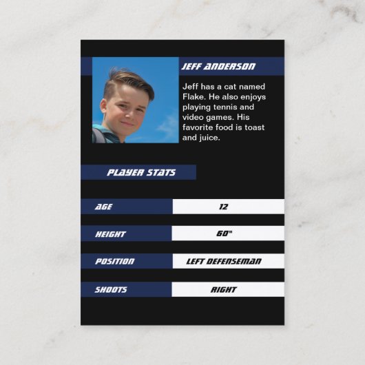 Ice Hockey Trading Kaart in Levendig Blauw Zwart Contactkaartje (Achterkant)