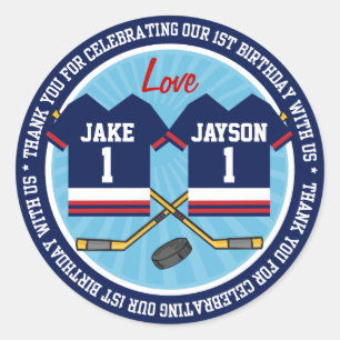 Ice Hockey Twins Jersey 1e Verjaardag Dank u Ronde Sticker