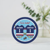 Ice Hockey Twins Jersey 1st Birthday Party Kaart (Staand voorkant)