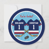 Ice Hockey Twins Jersey 1st Birthday Party Kaart (Voorkant)
