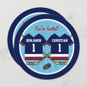 Ice Hockey Twins Jersey 1st Birthday Party Kaart
