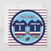 Ice Hockey Twins Jersey V2 1st Birthday Party Kaart (Voorkant)