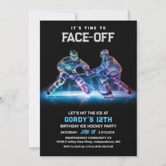 Ice Hockey Verjaardag Uitnodiging (Voorkant)