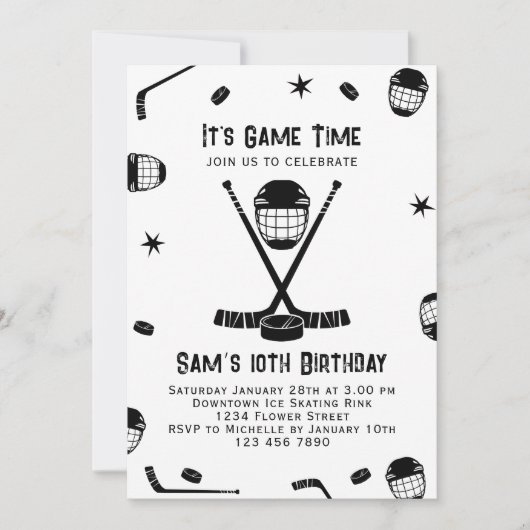 Ice Hockey Verjaardag uitnodiging, Ice-Hockey Part Kaart (Voorkant)