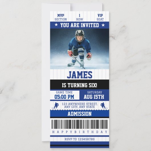 Ice Hocky Theme Sports Ticket Verjaardagsfeest Kaart (Voorkant)