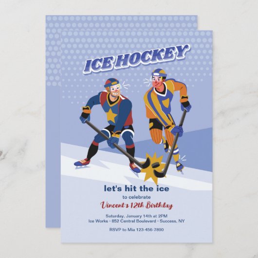 Ice Hokey Invitation Kaart (Voorkant / Achterkant)