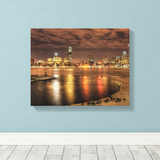 Ice is gedeeltelijk gesmolten op de Charles River Canvas Afdruk (Insitu (Houten vloer))