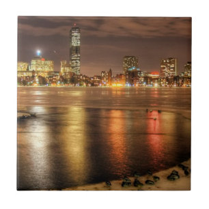 Ice is gedeeltelijk gesmolten op de Charles River Tegeltje