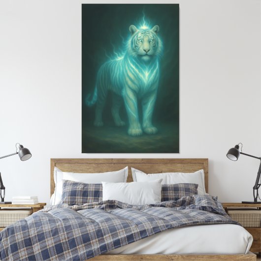 Ice Lightning White Tiger – Frosted Celestial Ener Canvas Afdruk (Insitu (Slaapkamer))