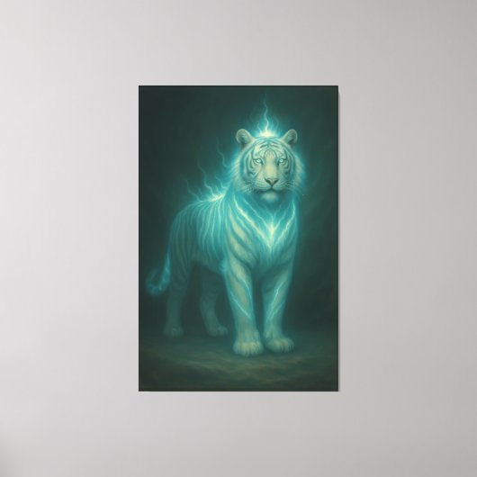 Ice Lightning White Tiger – Frosted Celestial Ener Canvas Afdruk (Voorkant)