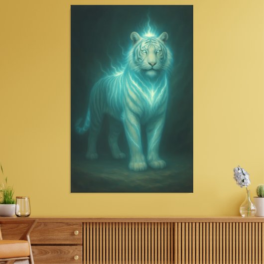 Ice Lightning White Tiger – Frosted Celestial Ener Canvas Afdruk (Insitu (Woonkamer))