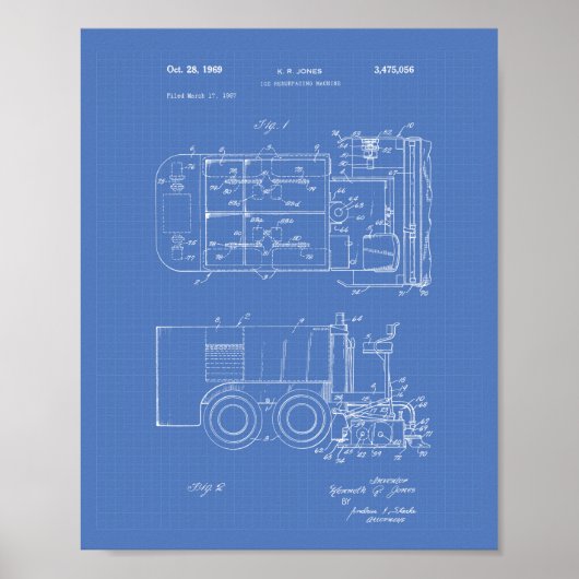 Ice Machine 1969 Patent Art - Blauwdruk Poster (Voorkant)