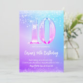 Ice number white glitter Girl 10th Birthday Kaart (Staand voorkant)