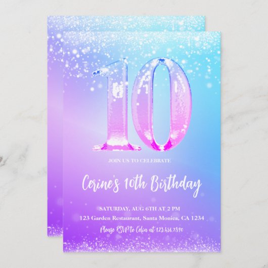 Ice number white glitter Girl 10th Birthday Kaart (Voorkant / Achterkant)