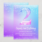 Ice number white glitter Girl 2nd Birthday Kaart (Voorkant / Achterkant)