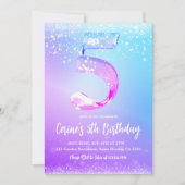 Ice number white glitter Girl 5th Birthday Kaart (Voorkant)