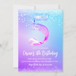 Ice number white glitter Girl 5th Birthday Kaart