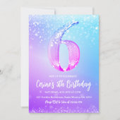 Ice number white glitter Girl 6th Birthday  Kaart (Voorkant)