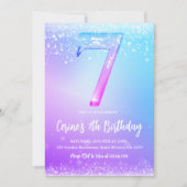 Ice number white glitter Girl 7th Birthday  Kaart (Voorkant)