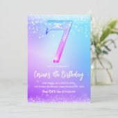 Ice number white glitter Girl 7th Birthday  Kaart (Staand voorkant)