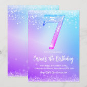 Ice number white glitter Girl 7th Birthday  Kaart (Voorkant / Achterkant)