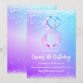 Ice number white glitter Girl 8th Birthday  Kaart (Voorkant / Achterkant)