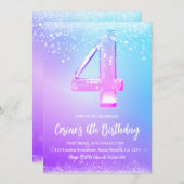 Ice number white glitter girl birthday kaart (Voorkant / Achterkant)