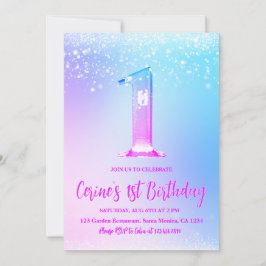 Ice number white glitter Girl First Birthday Kaart