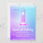 Ice number white glitter Girl First Birthday Kaart (Voorkant)