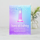 Ice number white glitter Girl First Birthday Kaart (Staand voorkant)