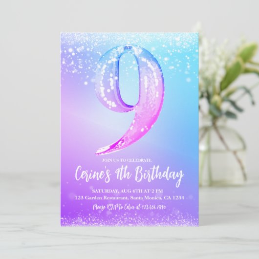 Ice number white glitter Girl Nine Birthday Kaart (Staand voorkant)