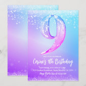 Ice number white glitter Girl Nine Birthday Kaart (Voorkant / Achterkant)