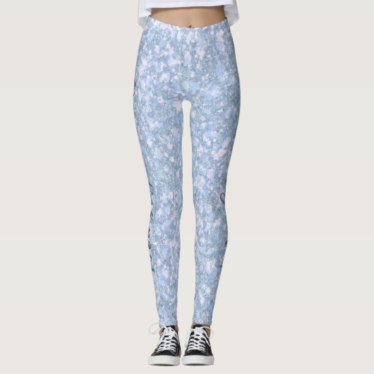 Ice Palace Bleek Blue Glitter CUSTOM-TEKST Leggings (Voorkant)