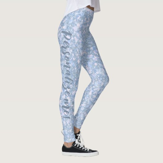 Ice Palace Bleek Blue Glitter CUSTOM-TEKST Leggings (Rechts)