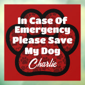 ICE Pet Safety Alert Red Paw Print Hartnaam Raamsticker (Vel 3)