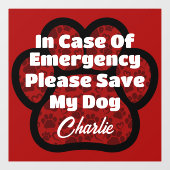 ICE Pet Safety Alert Red Paw Print Hartnaam Raamsticker (Vel)