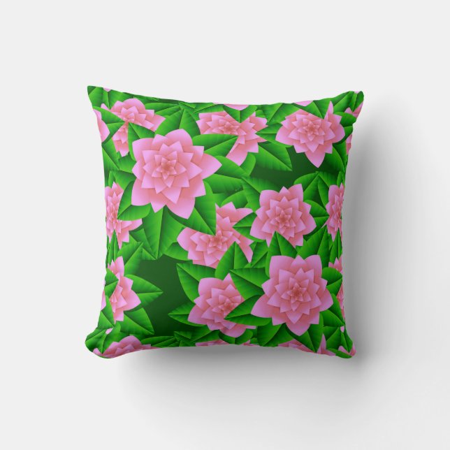 Ice Pink Camellias en Groene Bladeren Kussen (Voorkant)
