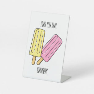 Ice pop cartoon illustratie reclamebord met voetstuk
