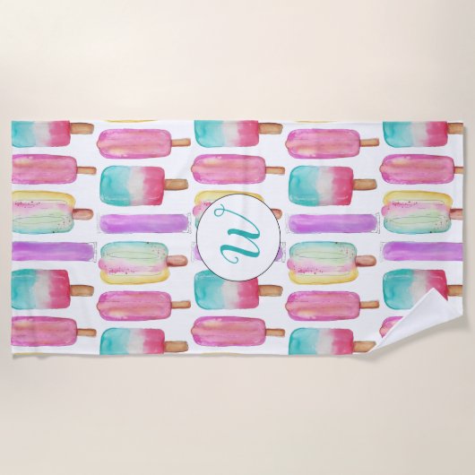 Ice Pop Ice Cream Kleurrijke Schattigee Trendy Mon Strandlaken (Voorkant)